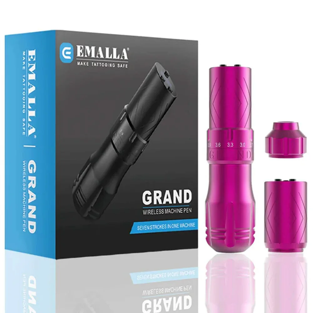 EMALLA GRAND Draadloze Tattoo Pen Machine 7 Takt Verstelbare 1800 mAh Oplaadbare Batterij Coreless Motor Roze Tattoo Pen