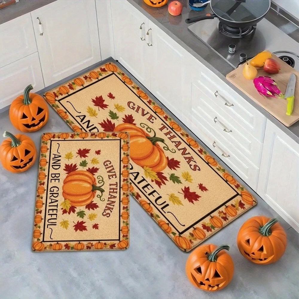 Give Thanks Be Grateful Thanksgiving Kitchen Rug 2D Flat Print Washable Mat For Living Room Bathroom Bedroom Home Decor