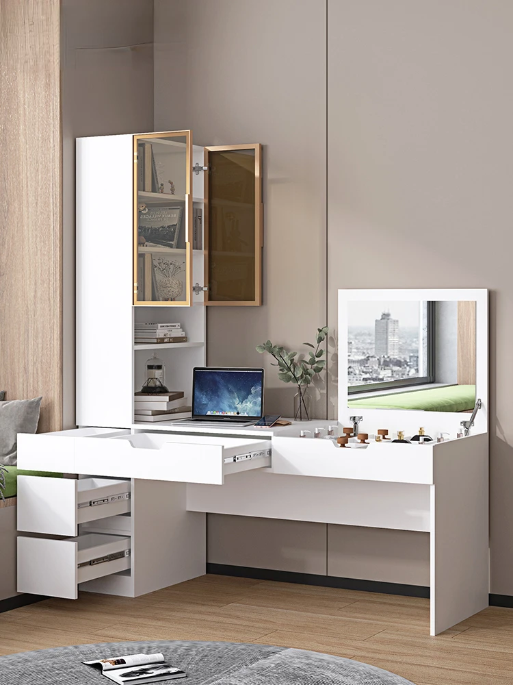 Wall-Mounted Computer Desk Dresser-in-One Home Flip-over Table Dressing Table Bedroom Study Bay Window Desk Bookshelf