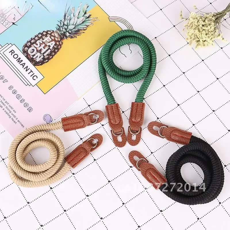 

1Pc Vintage Cotton Rope Camera Neck Strap Leather Shoulder Strap Wrist Lanyard