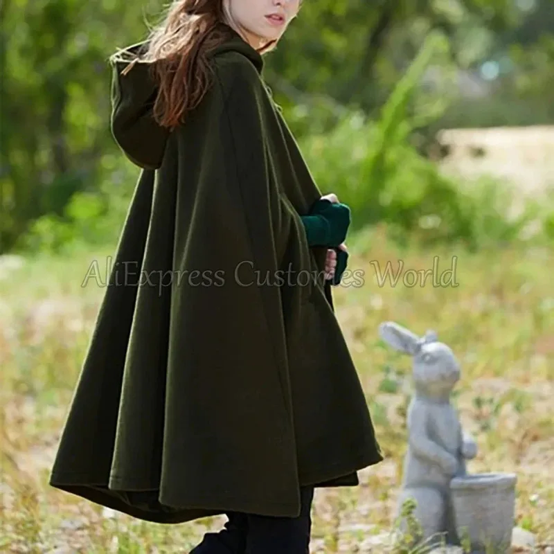Gothic Vintage Green Cloak Cosplay Costumes Medieval Punk Coats Renaissance Robe Cashmere Cape Jacket Women Party Ponchos Winter