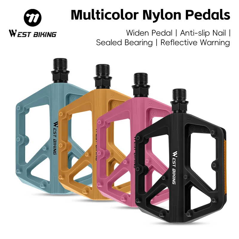 

WEST BIKING Nylon Bicycle Pedals Mountain Road Bike Pedal DU Bearing Multicolor Widen Lightweight MTB Pedal Cycling Accessories