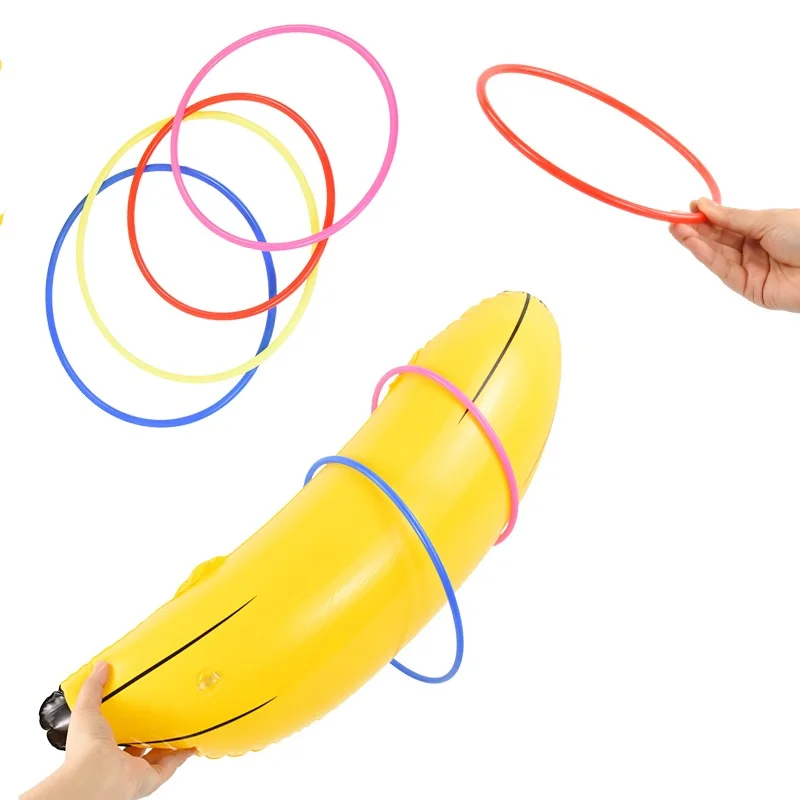 1Pc Inflatable PVC Banana With 4Pcs Ring Toss Game Wedding Bachelorette Party Photo Props Game Toss Sport Play Toys Kids Favor