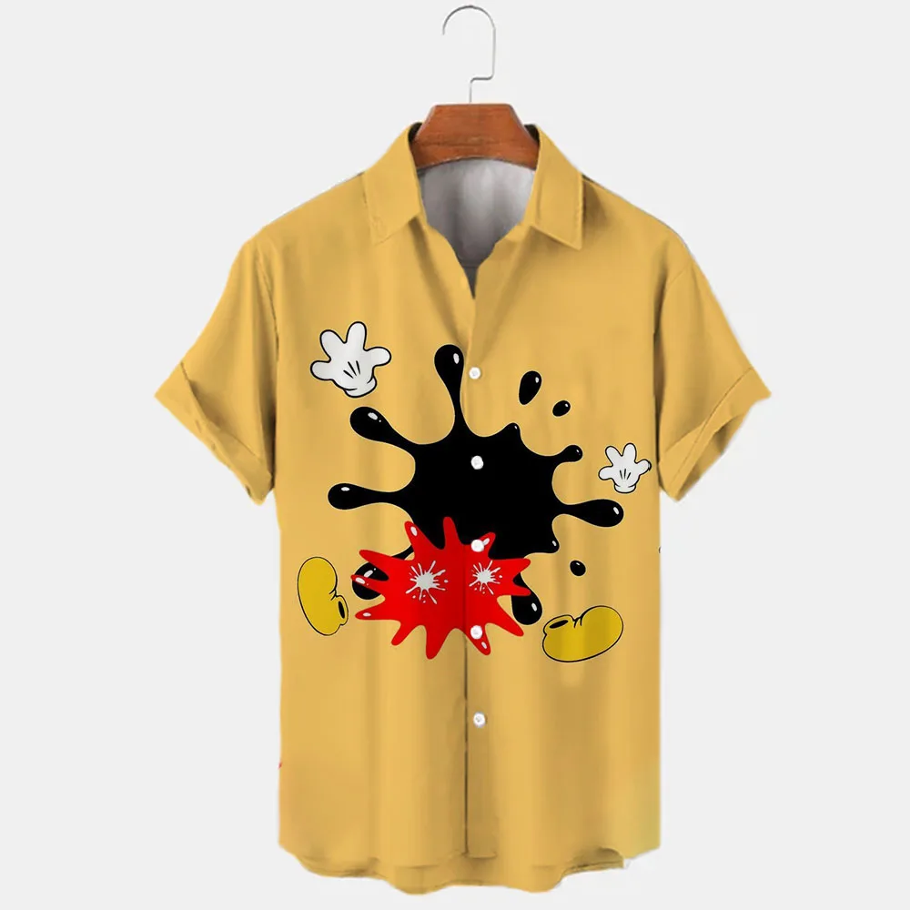 Street Style New Summer Mickey Donald Duck Cartoon 3D Print New Short Sleeve Lapel Shirt Slim Men's Fashion Casual Men's Top