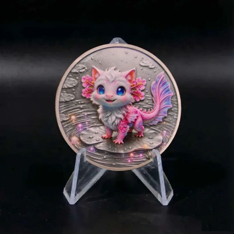 1 oz .999 Fine Copper Cat Dragon Round Axolotl Glow Water Lily Crystal Flower Silver Plated Edge Colorized Art Collection Gift