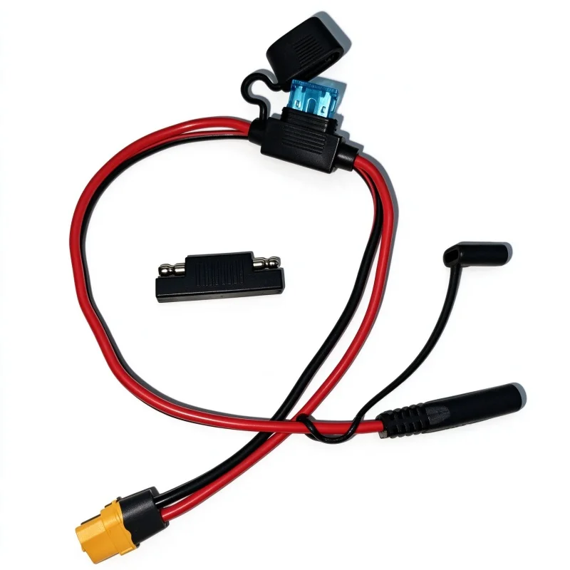 12AWG SAE to XT60 Female / M8 Adapter Power Cable Built-in Blue Fuse SAE Adapter for Solar Panel to Energy Storage Charging