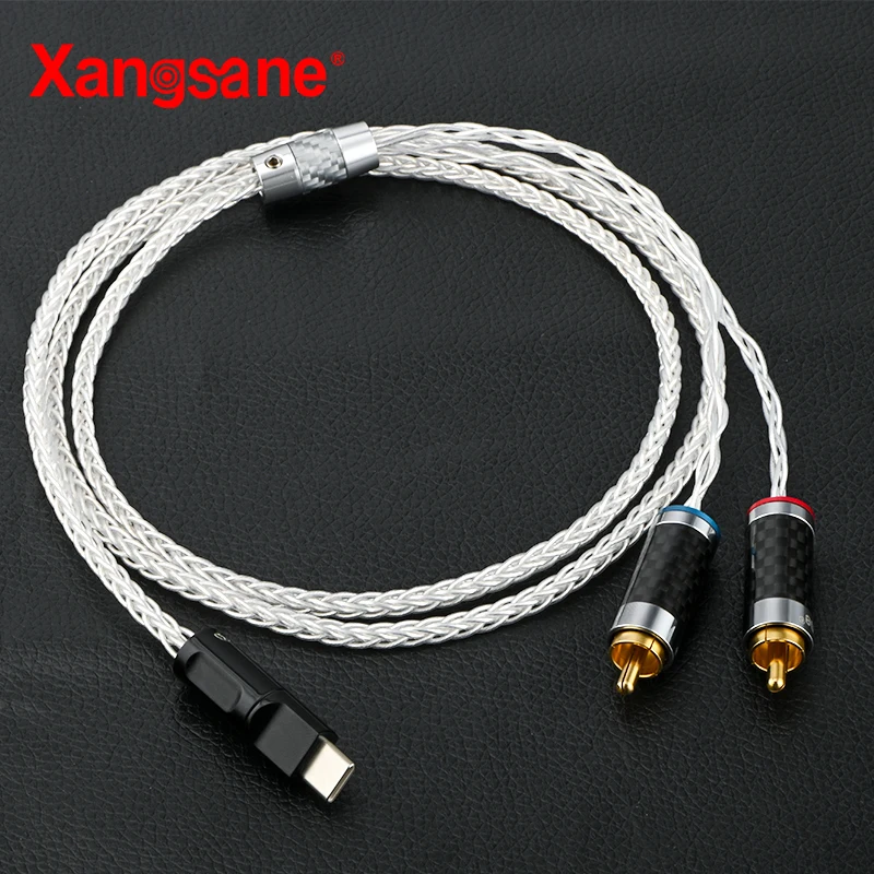 hifi OCC silver-plated otg cable type c to 2rca double lotus audio cable mobile phone with power amplifier extension