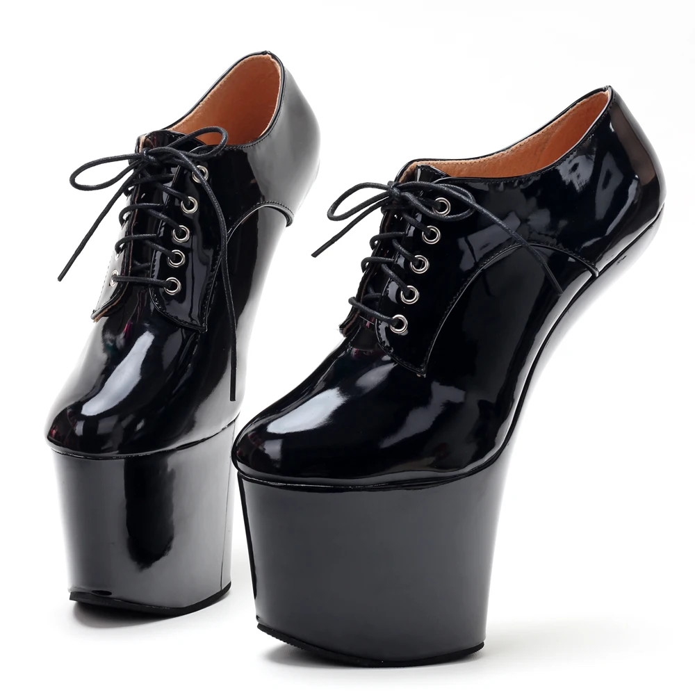 

Женские туфли jialuowei на платформе, женские туфли-лодочки с очень высокой акустической подошвой, Необычные Сексуальные туфли со странным копытцем, на шнуровке, лакированные, унисекс туфли