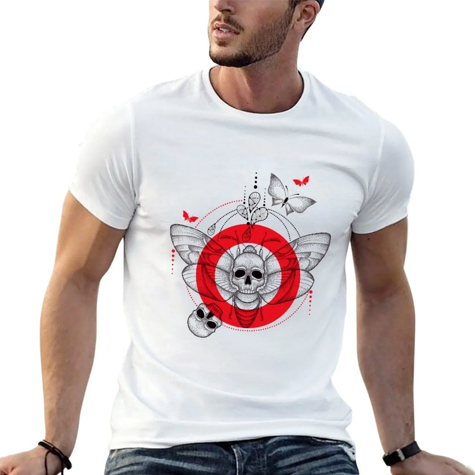 Death's head hawk moth in dotwork. T-Shirt Funny t-shirts blanks t shirts for men graphic