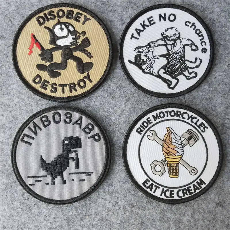 

Cartoon Animation Animals Embroidered Patch Digital Drinking Dragon Ice Cream Tactics Morale Appliques Badge Patches for Clothes