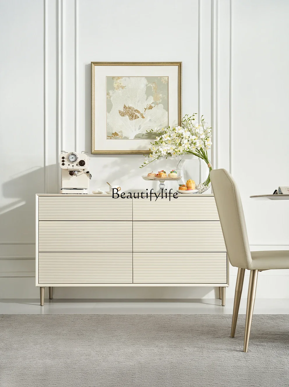 

02 Light luxury cream style six chest cabinet modern simple living room storage bedroom storage cabinet