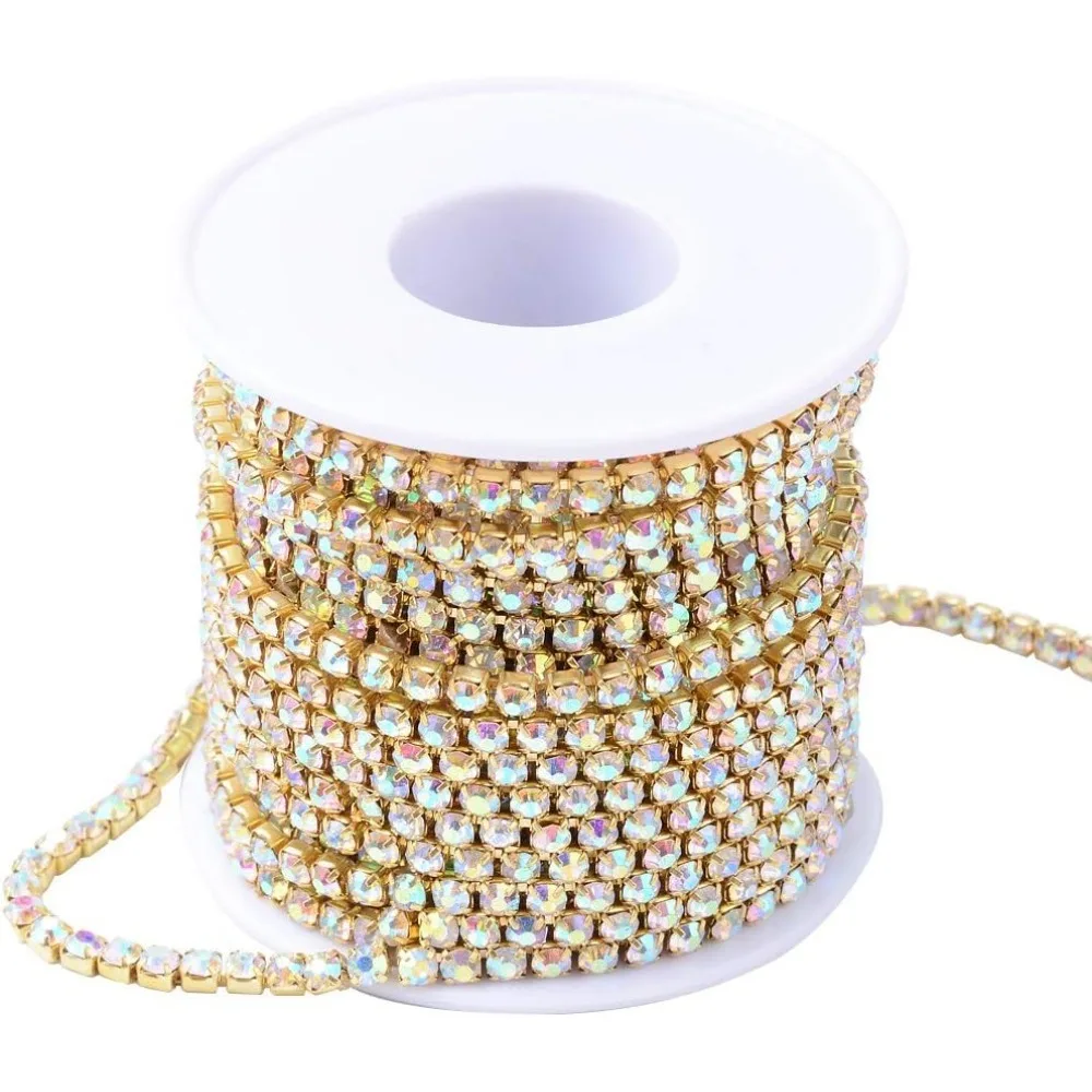 

10 ярдов цепочка со стразами, 2 мм, цвет AB, цепочка со стразами, цепочка с когтями, рулон пришивания стразами