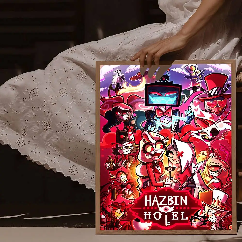HazbinS H-Hotels أنيمي DIY ملصق لاصق ورق أبيض يطبع الملصقات الفنية خمر اللوحة الزخرفية