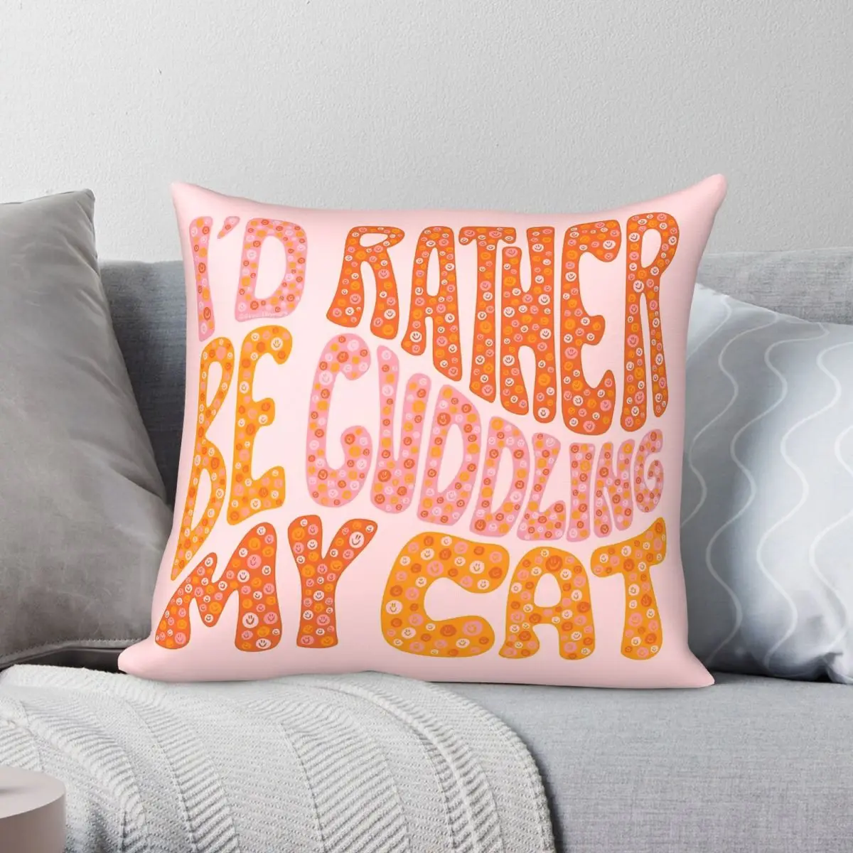 I'd Rather Be Cuddling My Cat Pillowcase Polyester Linen Velvet Creative Zip Decorative Throw Pillow Case Bed Cushion Cover