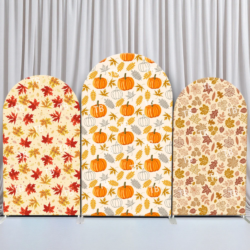 

TB Autumn Harvest Theme Arch Backdrop Cover Pumpkin Maple Leaf for Harvest Festival Party Decoration Photo Background Wall Props