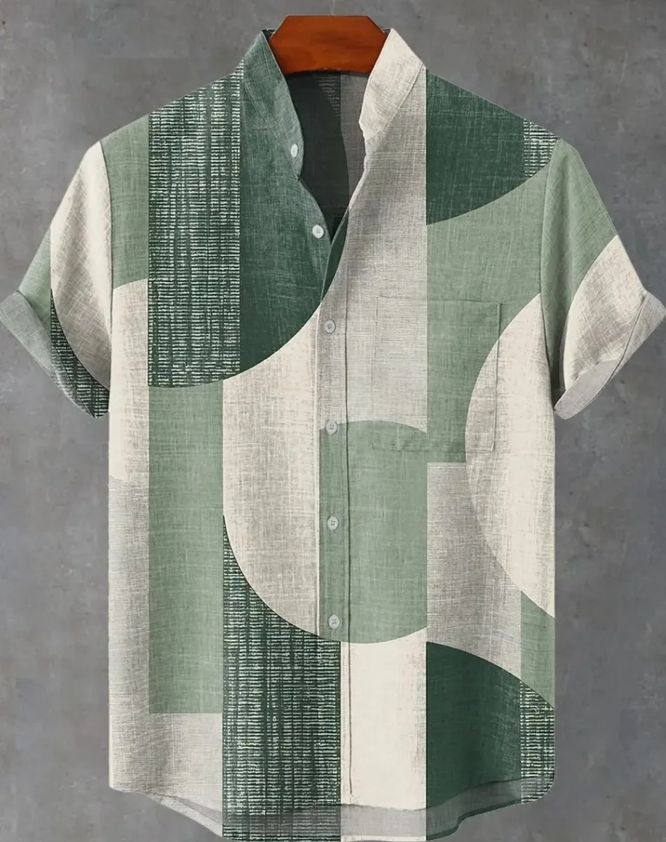 

Fashionable 3D printed art design pattern men's casual new linen shirt, comfortable and breathable button up collar top