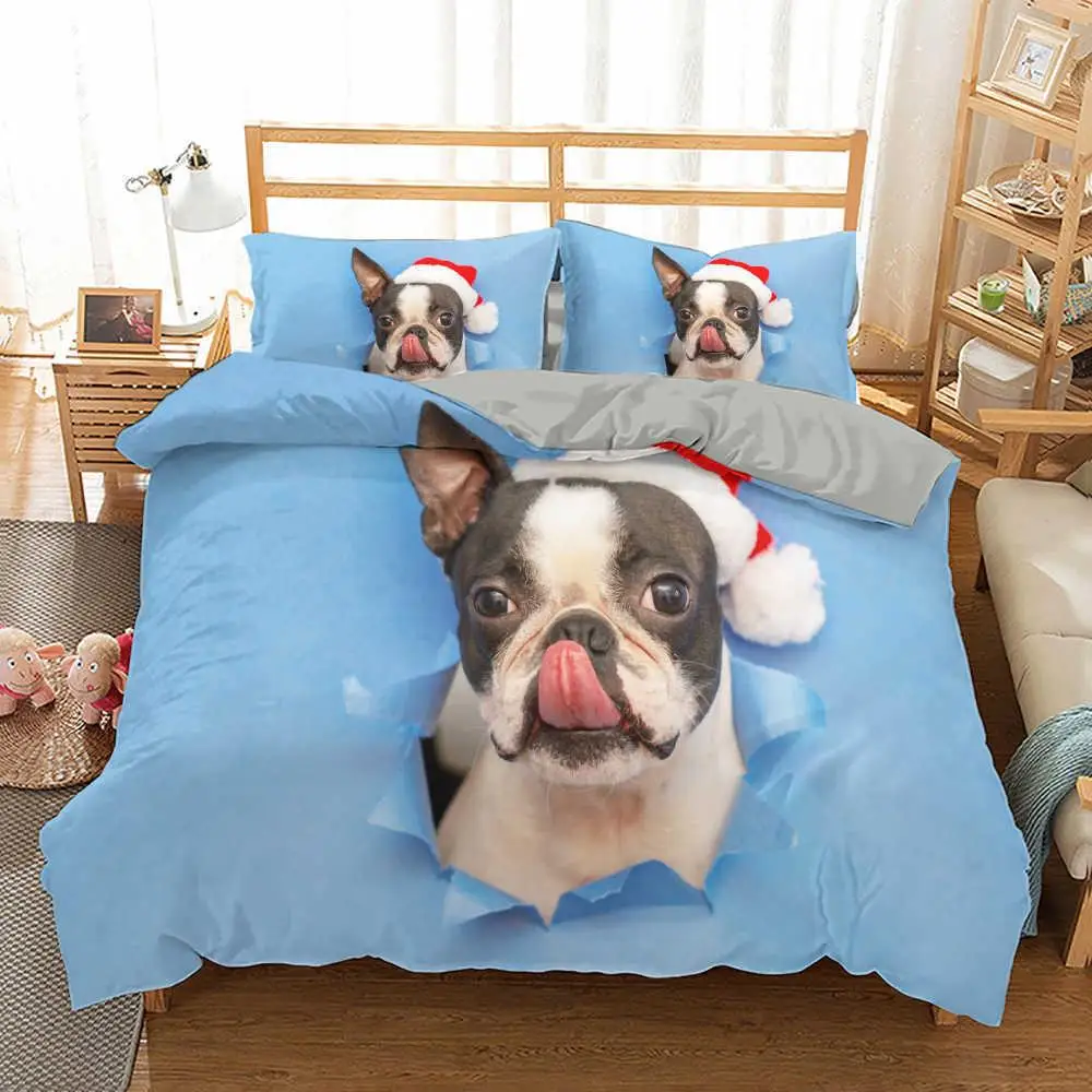 French Bulldog Duvet Cover Set King Size Cute Puppy Animal Theme Bedding Set for Kids Teen Polyester 2/3pcs Soft Comforter Cover