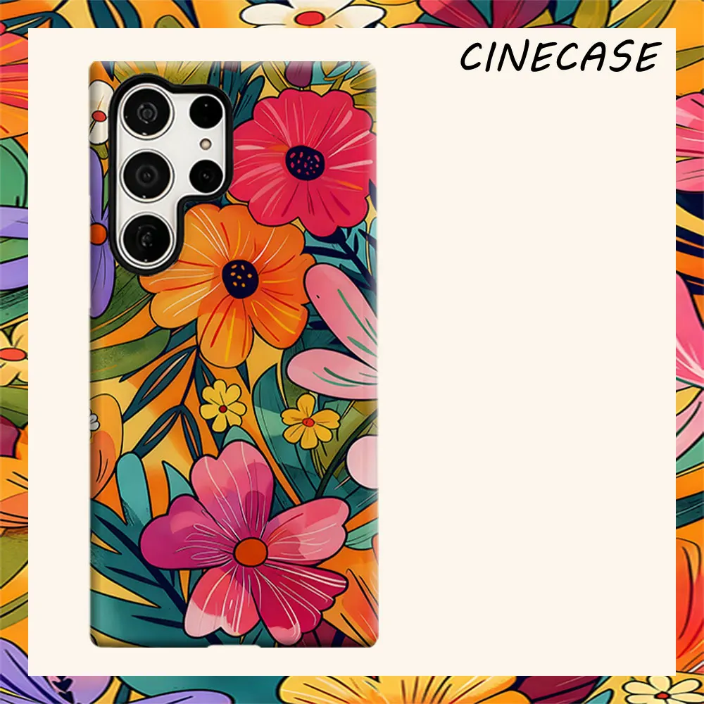 Retro Tropical Floral For Samsung Galaxy S26 S25 S24 A56 A36 Dual Layer Luxury Fashion Full Lens Protective Case