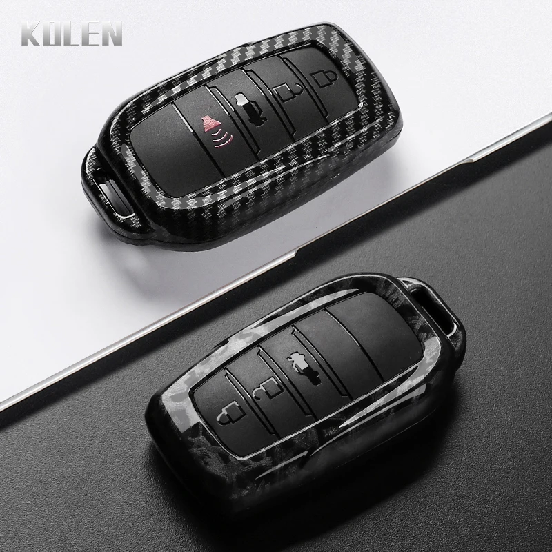 Funda de fibra de carbono ABS para llave de coche, cubierta para Toyota Land Cruiser 200 Prado Crown Yaris Hilux Innova Fortuner Camry Alphard PREVIA