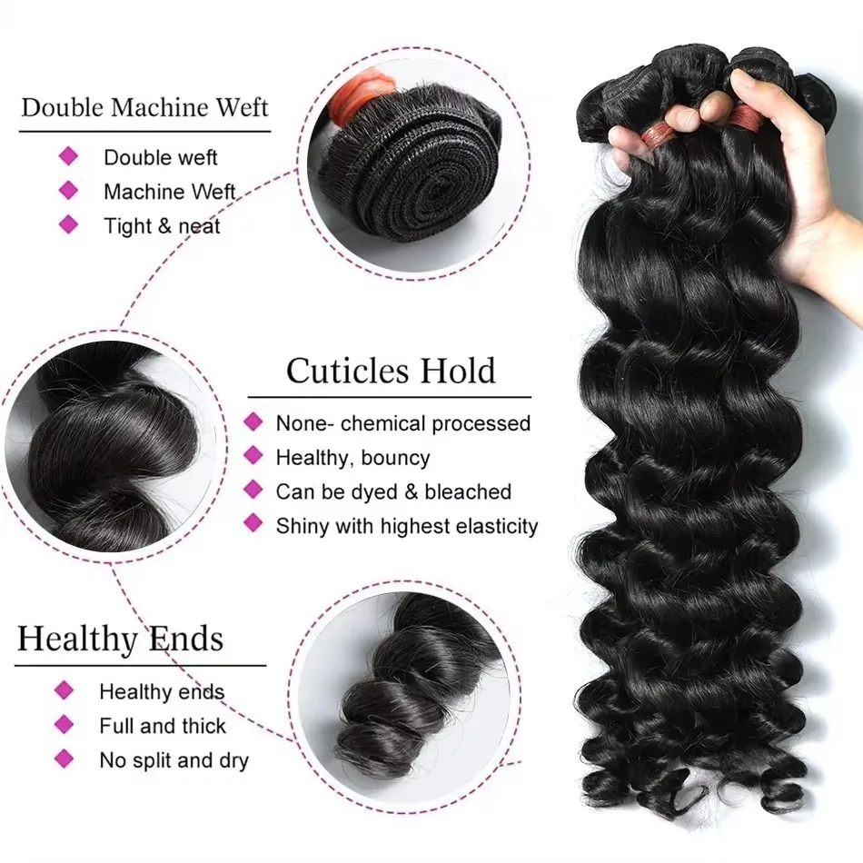 Loose Wave Bundles Human Hair Extension 3/4 Pcs Unprocessed Human Hair Brazilian Water Wave Human Hair Bundles Hair Extensions