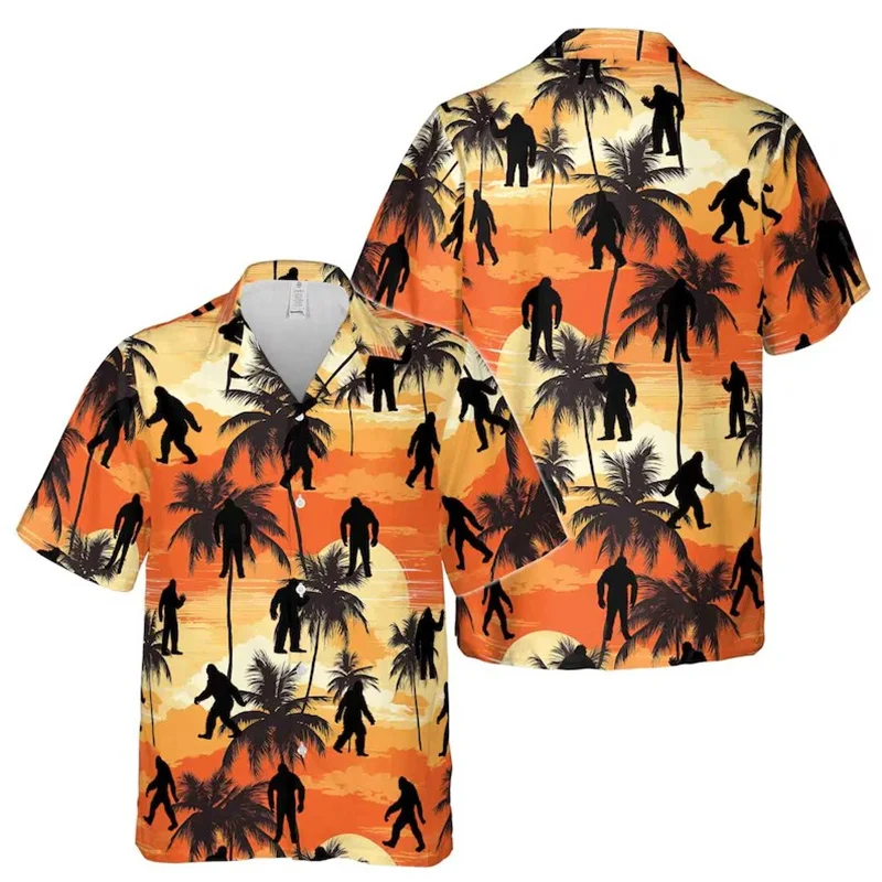 

Fashion Summer Palm Trees Print Shirts Unisex Asian Sport Graphic Tropical Hawaiian Lapel Short Sleeve Shirts Popular Flamingo