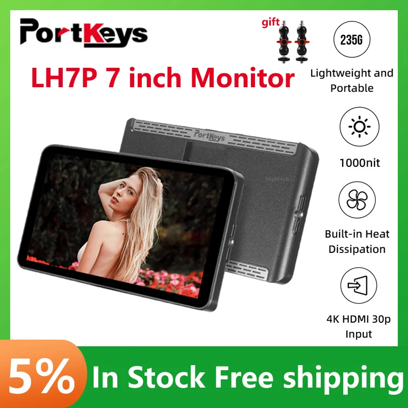 

Portkeys LH7P 7″ High Brightness 1000nit 4K Studio Field Monitor Touchscreen Monitor Support Wireless Control Camera