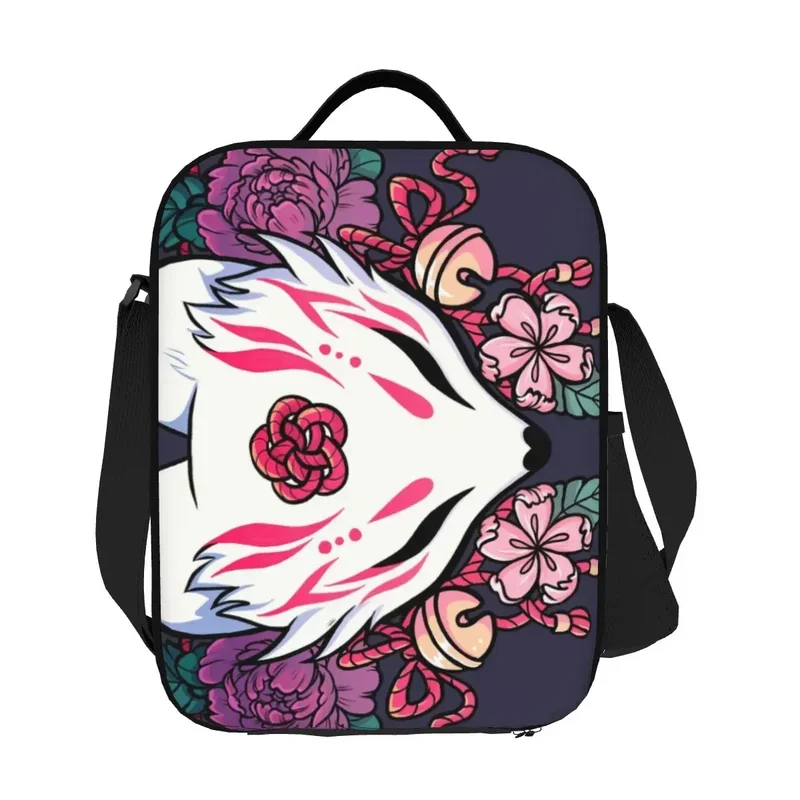 Fox Spirit Kitsune Lunch Bags isolados para piquenique ao ar livre, Kabuki japonês, refrigerador térmico portátil, lancheira para mulheres e crianças