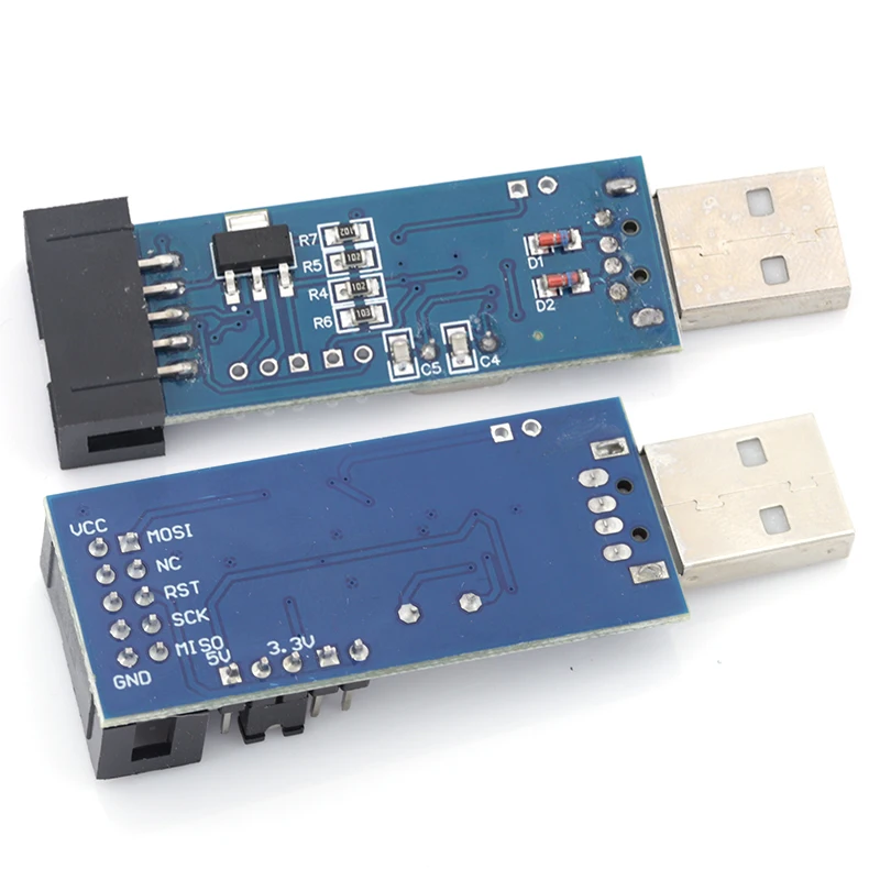 1-10Pcs USBASP USBISP AVR Programmer USB ATMEGA8 ATMEGA128 ATtiny/CAN/PWM 10Pin Wire Module DIY + 10Pin To 6 Pin Adapter Board