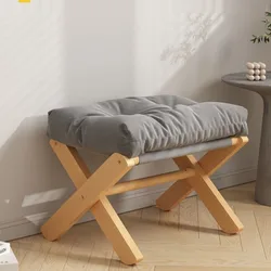 Solid Wood Footstool Soft Package Household Shoe Bench Doorway Stool Living Room Small Bench