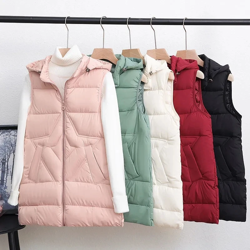 

Down Cotton Vest Women 2023 New Autumn Winter Korean Loose Casual Waistcoat Womens Fashion Large Size Sleeveless Long Jacket Top