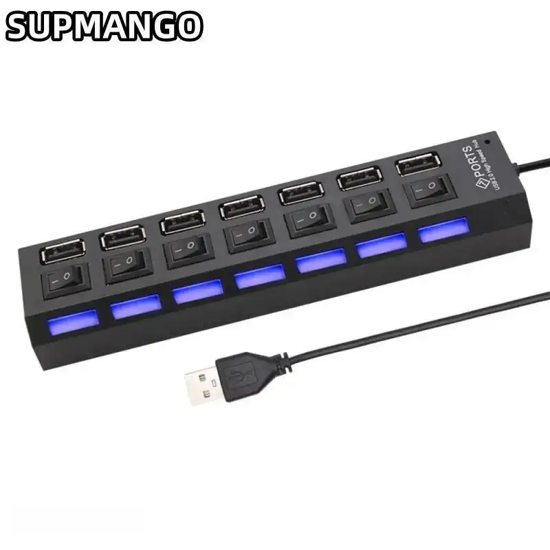 USB HUB USB Switch Hub 2.0 Adapter High Speed Multi 7 Ports Hub USB On Off Portable Splitter For Computer Laptop