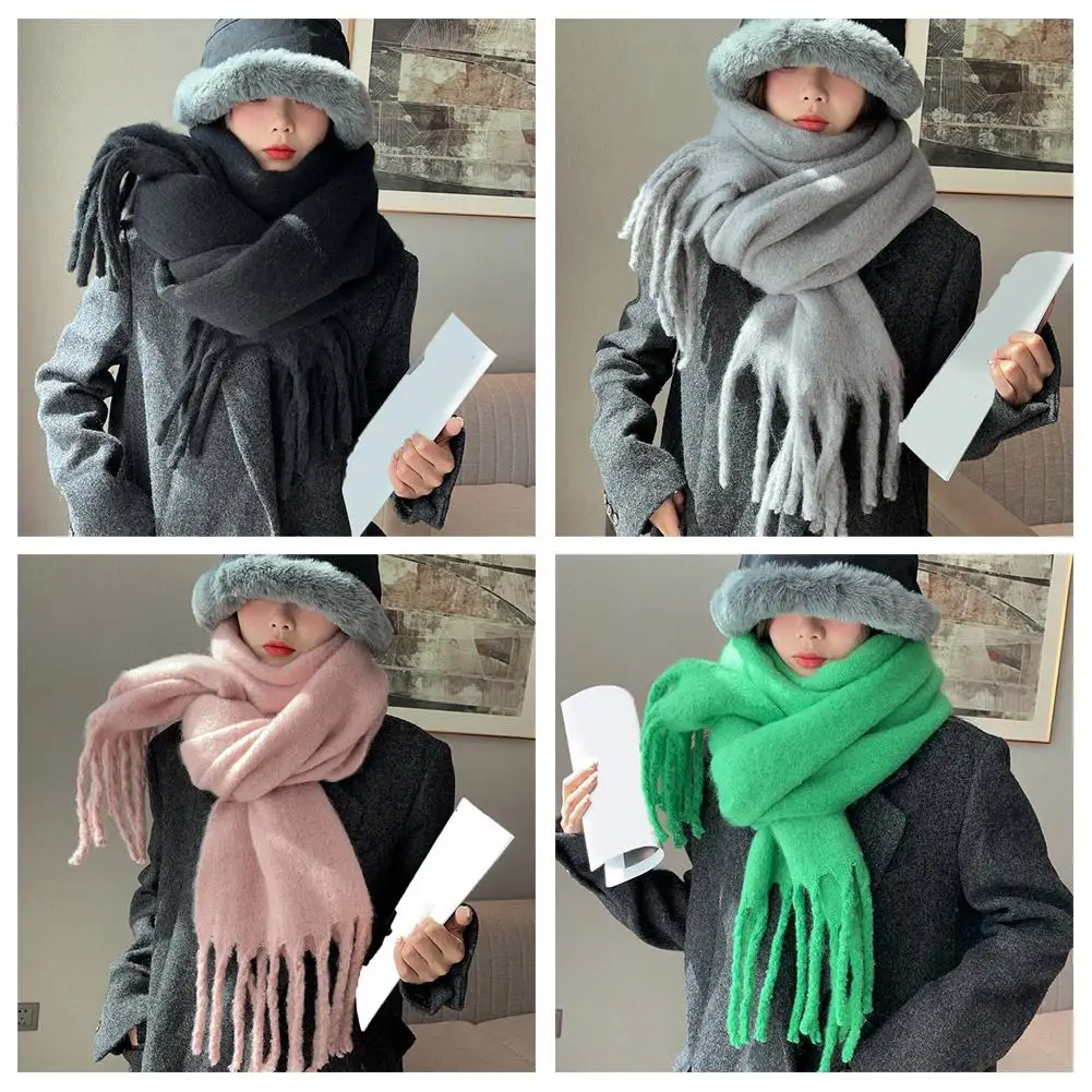 Solid Color Scarf For Women Thicken Warm Winter Shawls Wraps Tassel Female Blanket Classic Fluffy Scarf Solid Color Soft Sh C5Q9