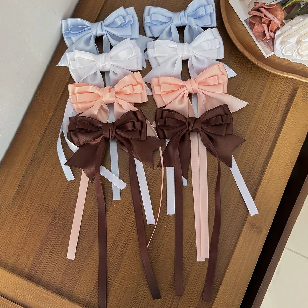 【1pair】 hair bow hair accessories cute core Korean style hair clips solid hairpin satin hair clips mint chocolate lolita