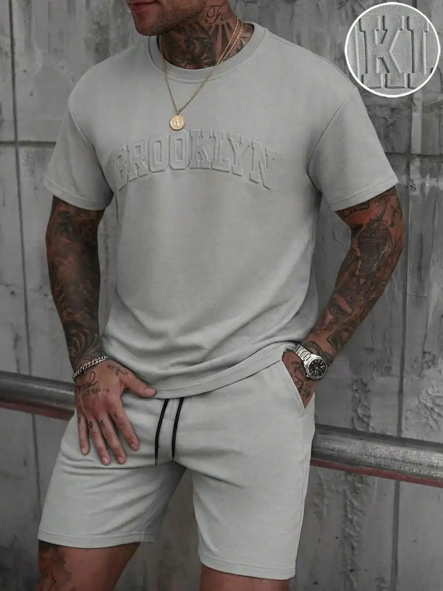 

Mens Short Sleeve T-Shirt And Shorts Set With Letter Print