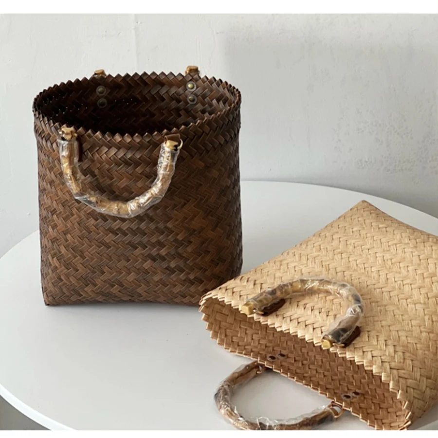 Summer New Large Capacity Rattan Handbag Female Beach Bamboo Straw Bag Retro Hand-Woven Totes Bag Holiday Travel Bolsa Femme Sac