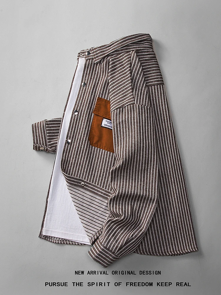 

Мужская куртка irt в американском стиле ретро, повседневная универсальная весенне-осенняя новинка, свободная посадка на пуговицах, украшенная ветрозащитным полосатым узором