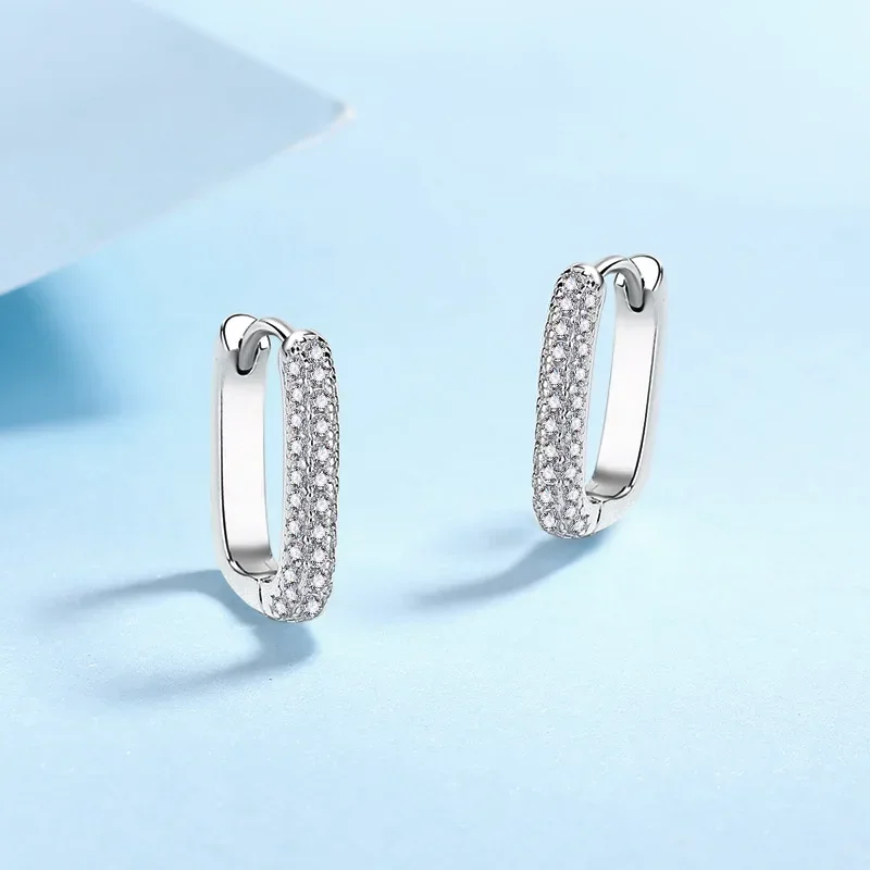 0.42 Ct Double Row Moissanite Platinum Hoop Earrings for Women, Pt950 Atmosphere  Diamond Square Ear Buckle Wedding Fine Jewelry