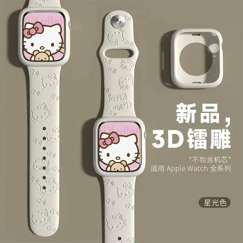 Sanrio Hello Kitty Strap For Apple Watch Band 45mm 44mm 42mm 41mm 38mm 49mm 40mm Silicone Engraved Bracelet lwatch 8 Ultra 7 Se image 3