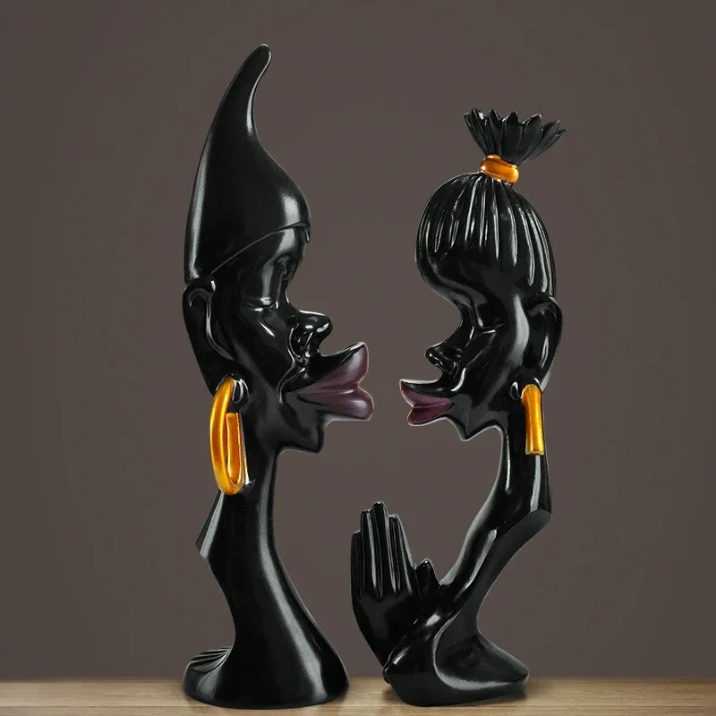 

Lovers Sculpture Decoration Ornaments Creative Home Decoration African Character Abstract Art Black Resin Statue Wedding gifts