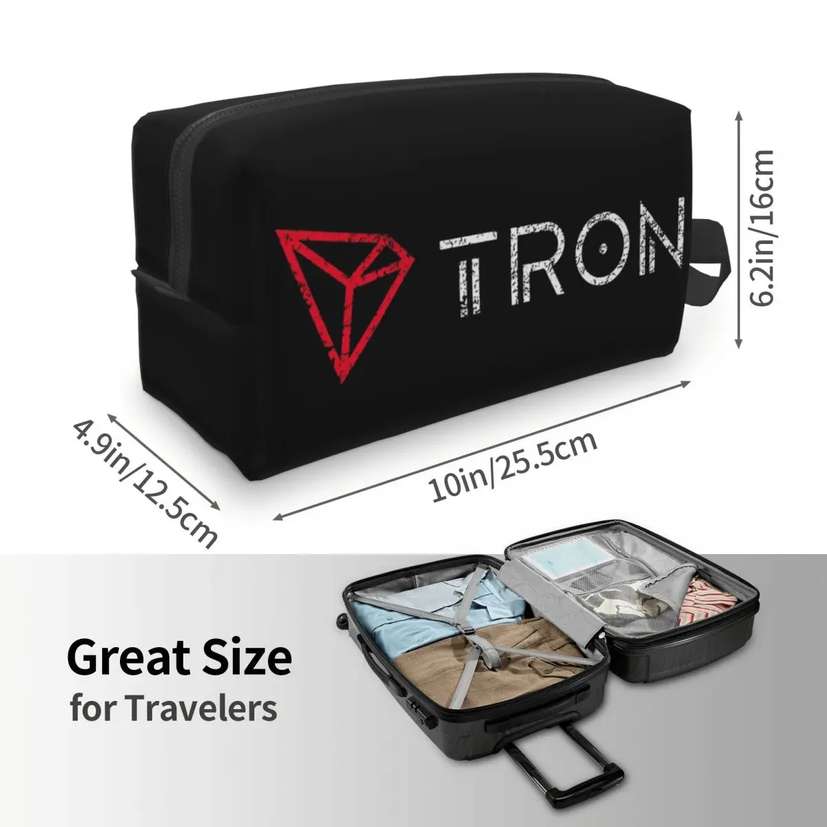 Tron TRX Distressed Crypto Trader Logo Makeup Bag Cosmetic Organizer Storage Dopp Kit Toiletry Cosmetic Bag for Women Beauty