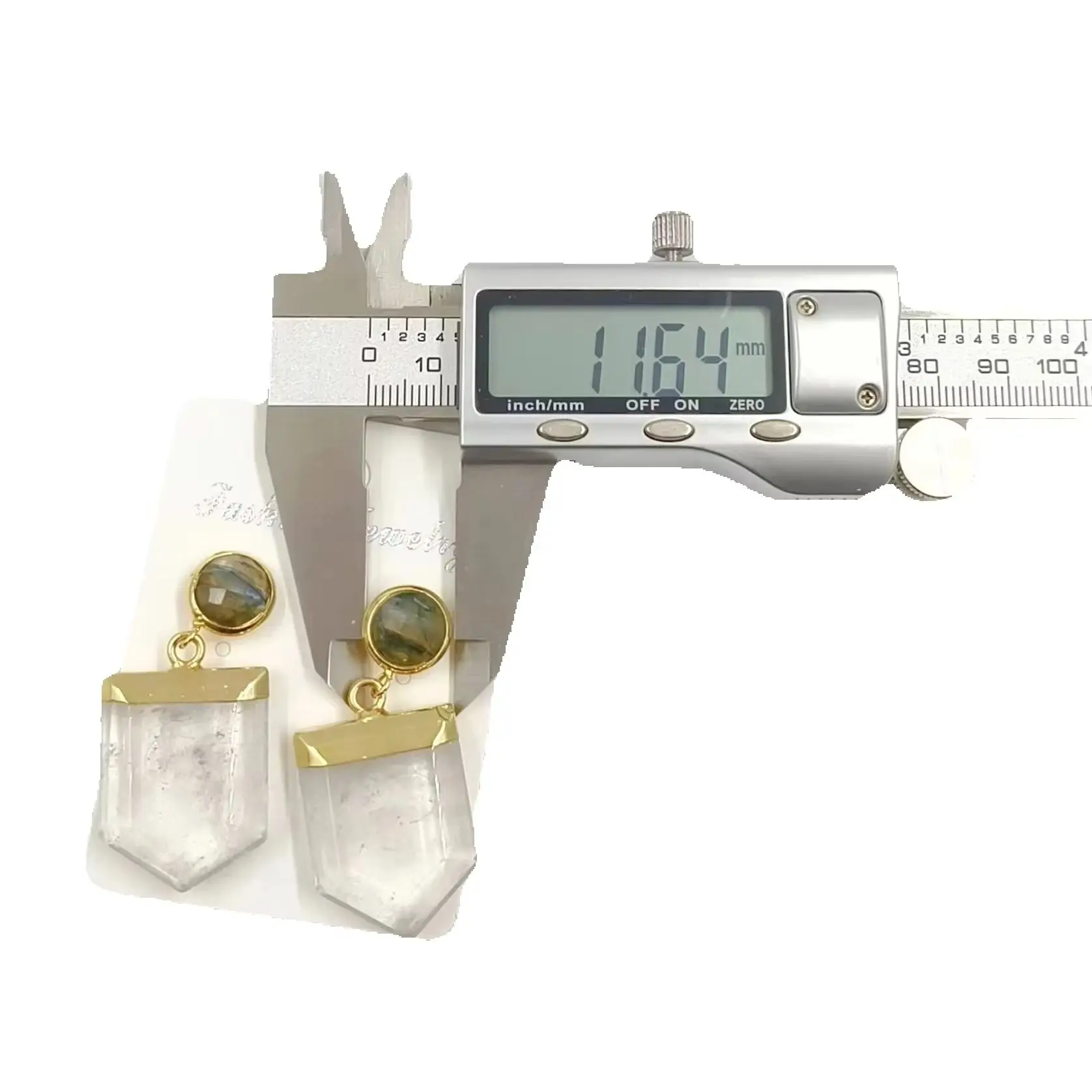 WT-E267 Retro Natural Transparent Stone Quartz With Small Round Labradorite 18K Gold Plated Earring Classic Accessory