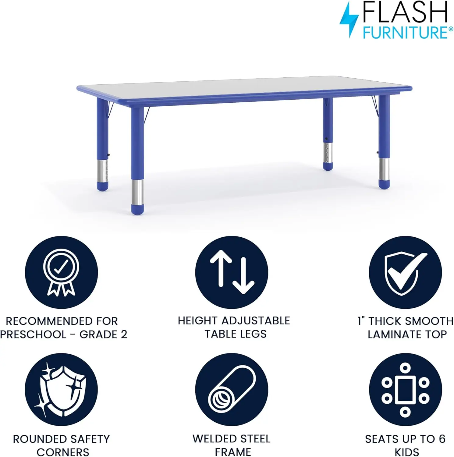 Furniture Wren 23.625''W x 47.25''L Rectangular Blue Plastic Height Adjustable Activity Table with Grey Top