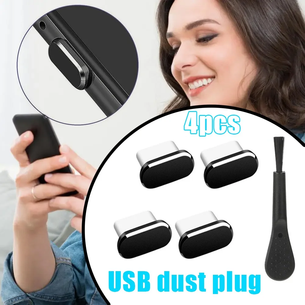 Anti-Dust Plug Type-C Charging Port Plug Cover with 4 Cleaning Brushes Mobile Phone Accessories Cell Phones Smartphones Tablets