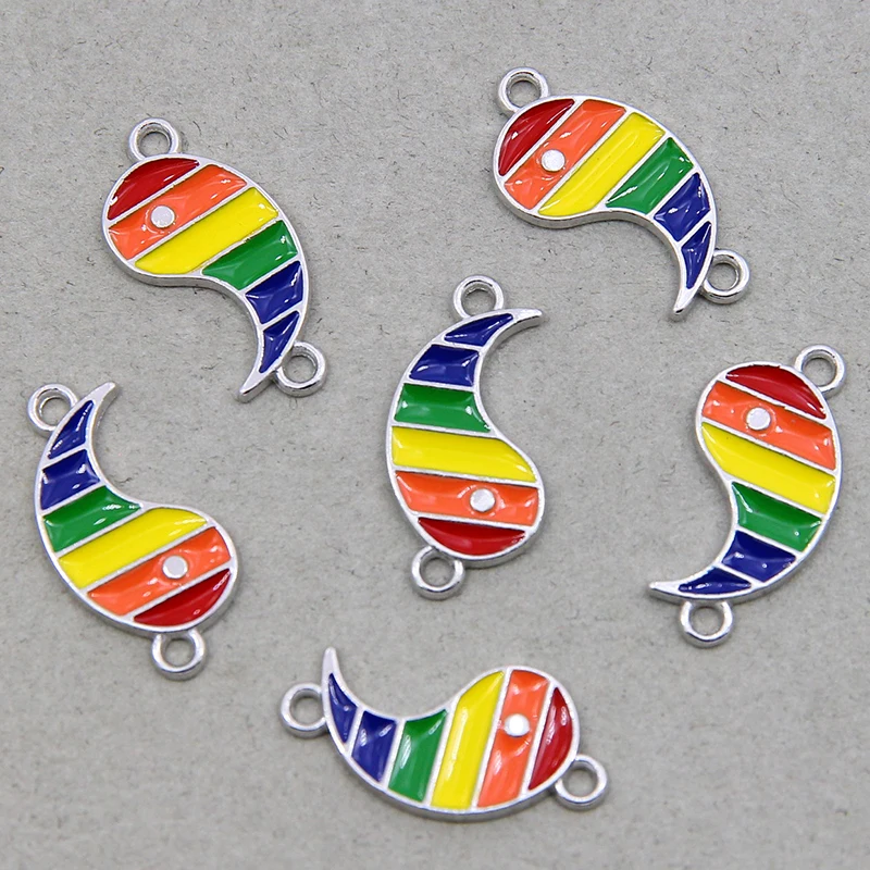 6pcs Rainbow  Enamel Yin Yang Tai Chi Gossip Double rings Charms for Jewelry Making Pendant Necklaces DIY Bracelets Accessories