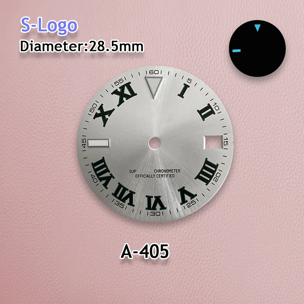 S Logo Dial 28.5mm NH35 Roman dial Suitable for NH35/NH36/4R/7S Japan Movement Ice Blue Luminous Watch Modification Accessories