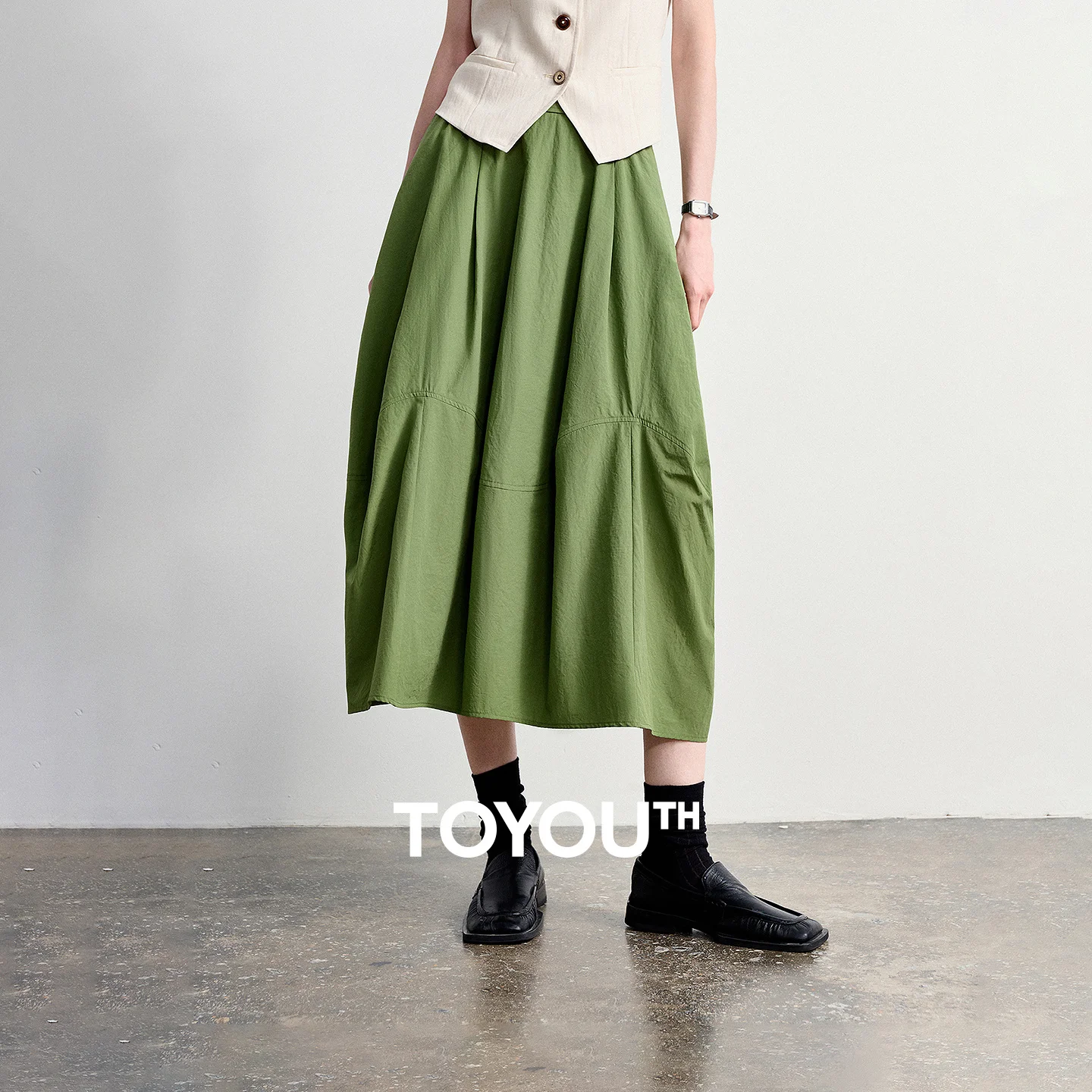 

TOYOUTH Women's A-Line Bud Skirt 2026 Summer New Split Detail Retro Puff Midi Skirt, Lightweight Outdoor Wear