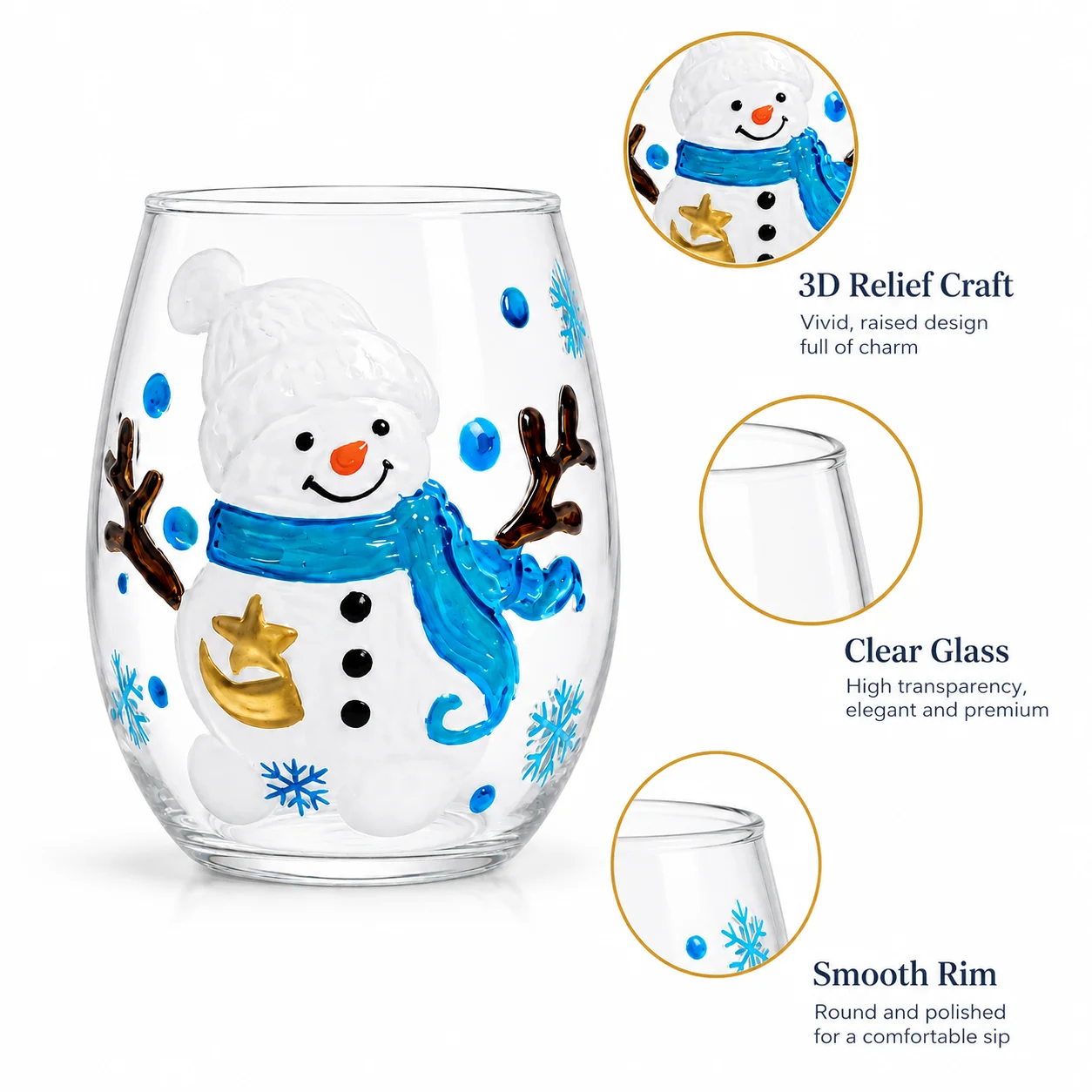 6 Styles Christmas Glass Tumbler Hand Painted Santa Claus Snowman Wreath Tree Holiday Drinkware Gift