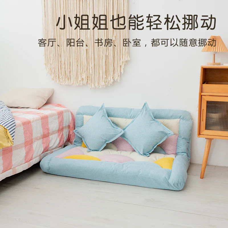 Lazy sofa bed folding dual-purpose fabric sofa rental house single person backrest seat chair Japanese style bay window small