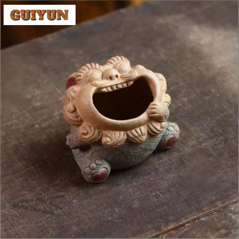 Yixing Purple Clay Smiling Lion Ashtray Creative Smoking Steamers Ash Tray Household Weed Smoking Cha Equipment Collection