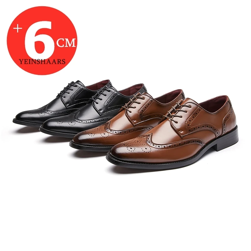 Zapatos de vestir Oxford de alta calidad para hombre, calzado de cuero de vaca genuino, Brogues de elevación, zapatos de boda formales